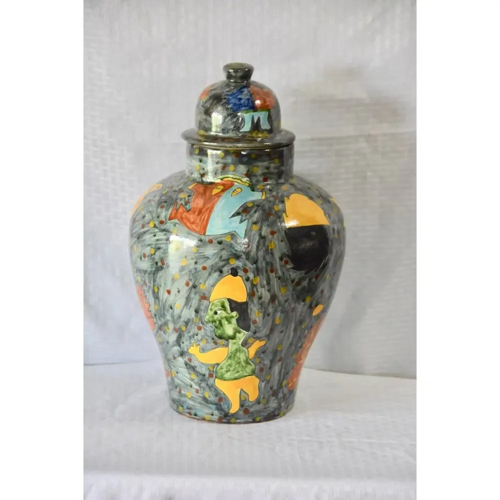 Mexican Fine Art Hand Painted Talavera Ginger Jar by Master Potter J. Vazquez
